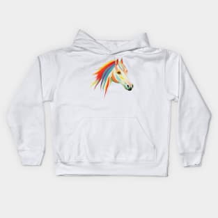 Beautiful Horse with Rainbow Mane on Pink Kids Hoodie